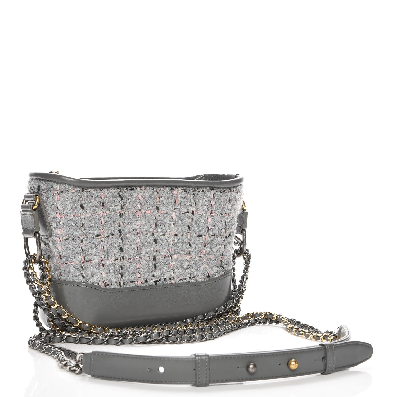 Chanel Tweed Calfskin Quilted Small Gabrielle Hobo Grey 3 of 8
