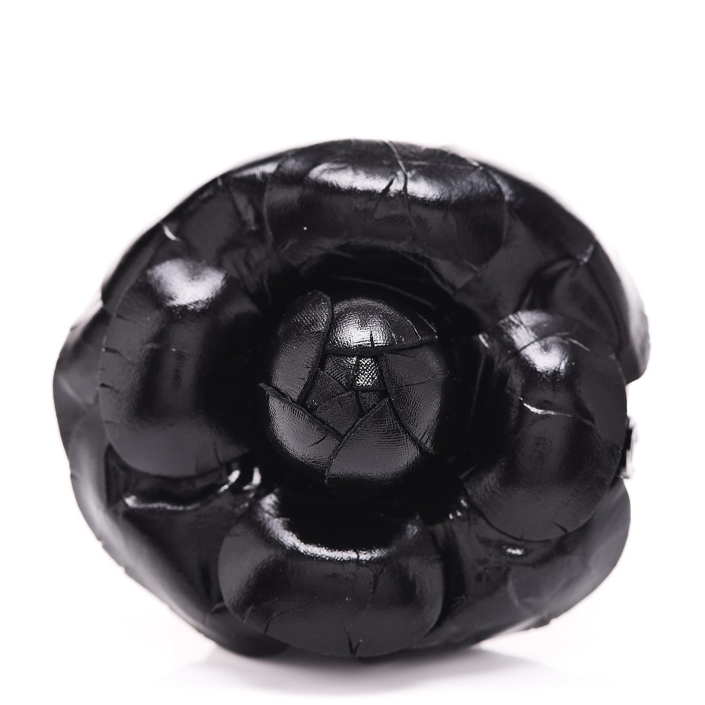 Glazed Calfskin Camellia Brooch Black