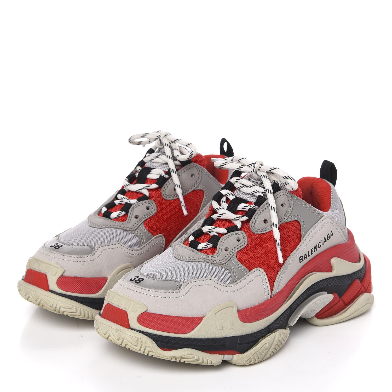 Balenciaga Fabric Mesh Womens Triple S Sneakers 38 Red Grey White 3 of 9
