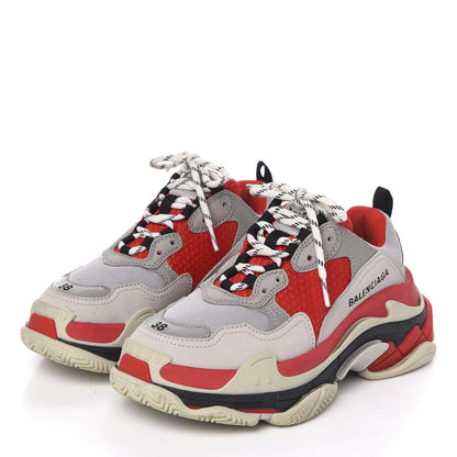 Balenciaga Fabric Mesh Womens Triple S Sneakers 38 Red Grey White 3 of 9