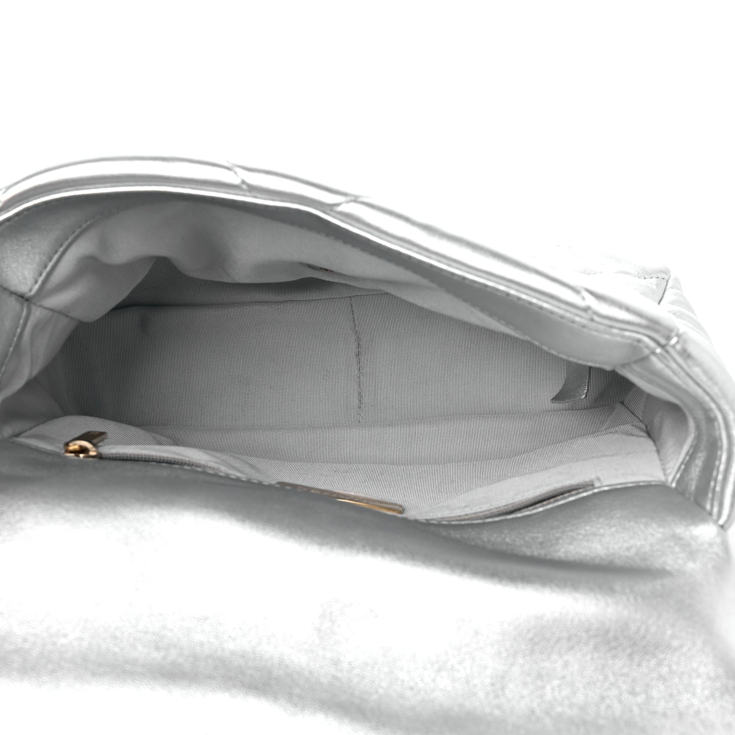 Metallic Lambskin Quilted Medium Chanel 19 Flap Silver