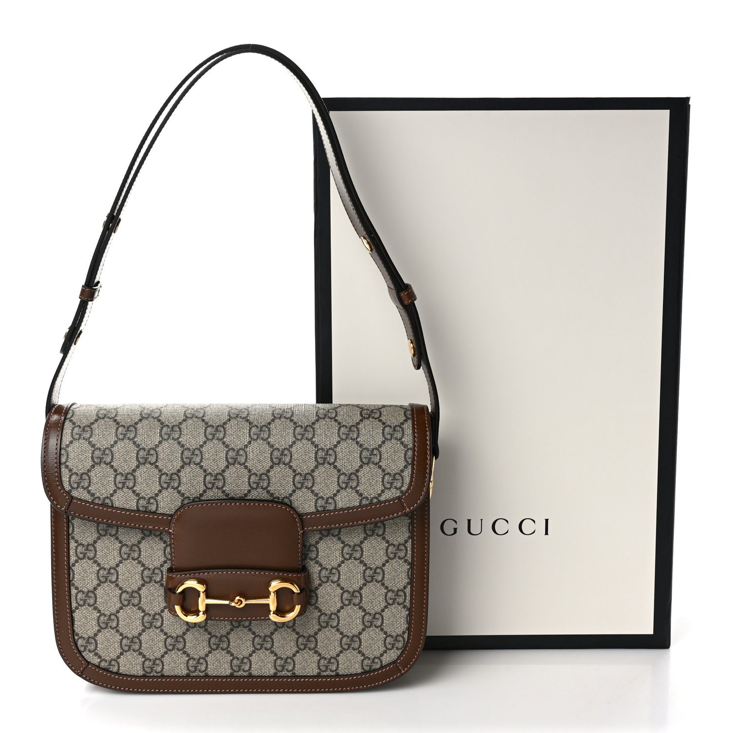 GG Supreme Monogram Horsebit 1955 Shoulder Bag Beige Brown Sugar