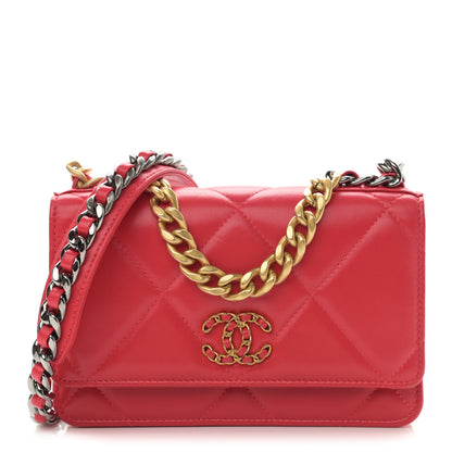 Chanel Goatskin Quilted Chanel 19 Wallet On Chain WOC Red 1 of 15