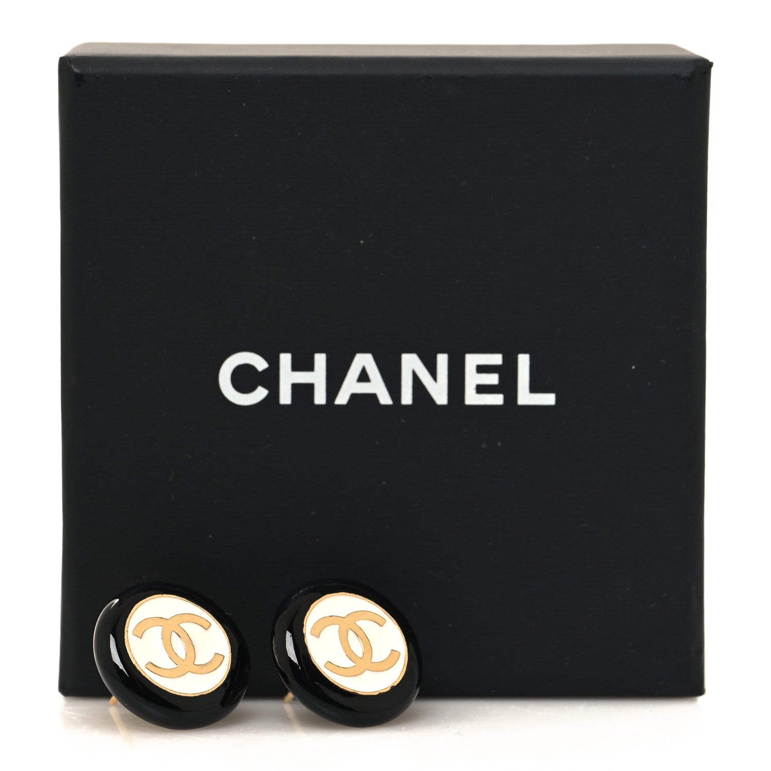 Chanel Enamel CC Earrings Black White 5 of 5