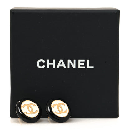 Chanel Enamel CC Earrings Black White 5 of 5