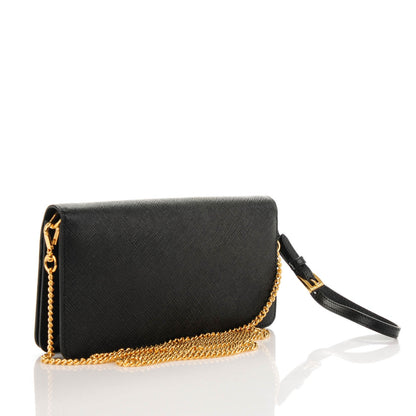 Prada Saffiano Metal Phone Wristlet Crossbody Wallet Black 3 of 7