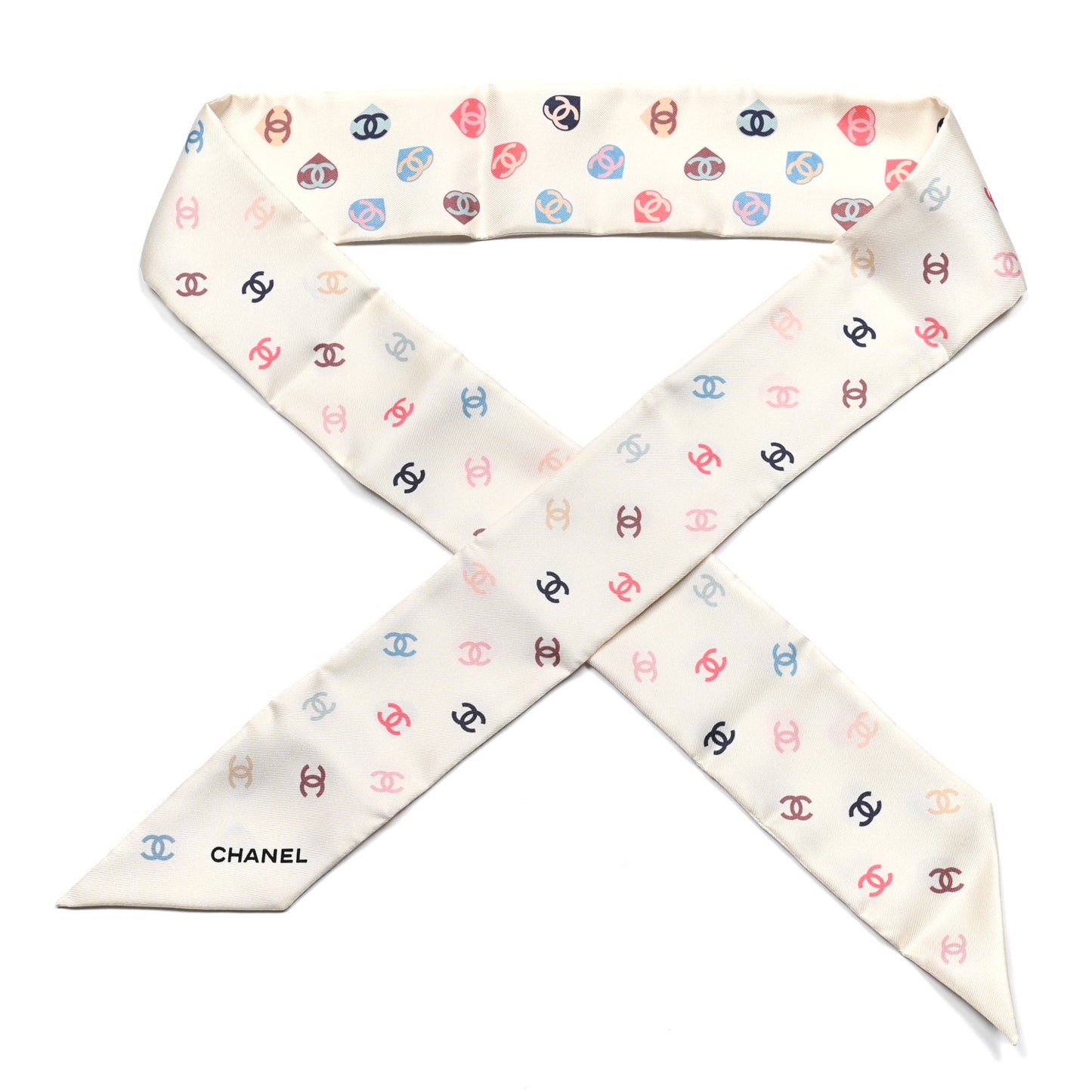 Silk Heart CC Slim Bandeau Scarf Ivory