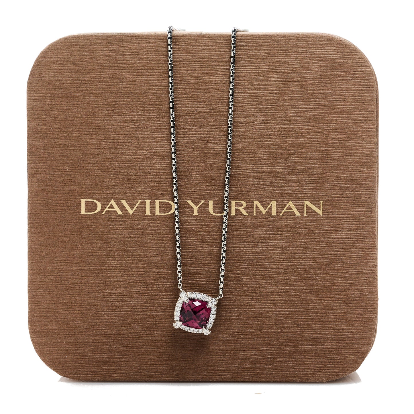 Sterling Silver Diamond Rhodolite 7mm Chatelaine Pave Bezel Pendant Necklace