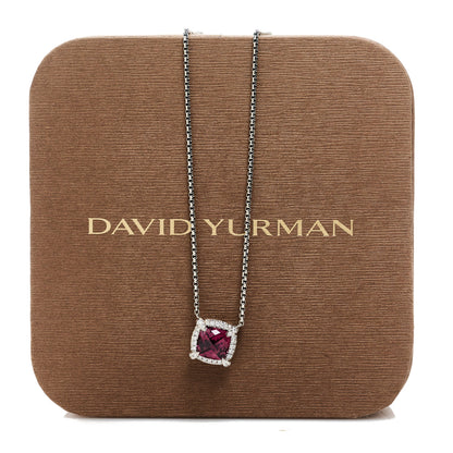 David Yurman Sterling Silver Diamond Rhodolite 7mm Chatelaine Pave Bezel Pendant Necklace 7 of 7