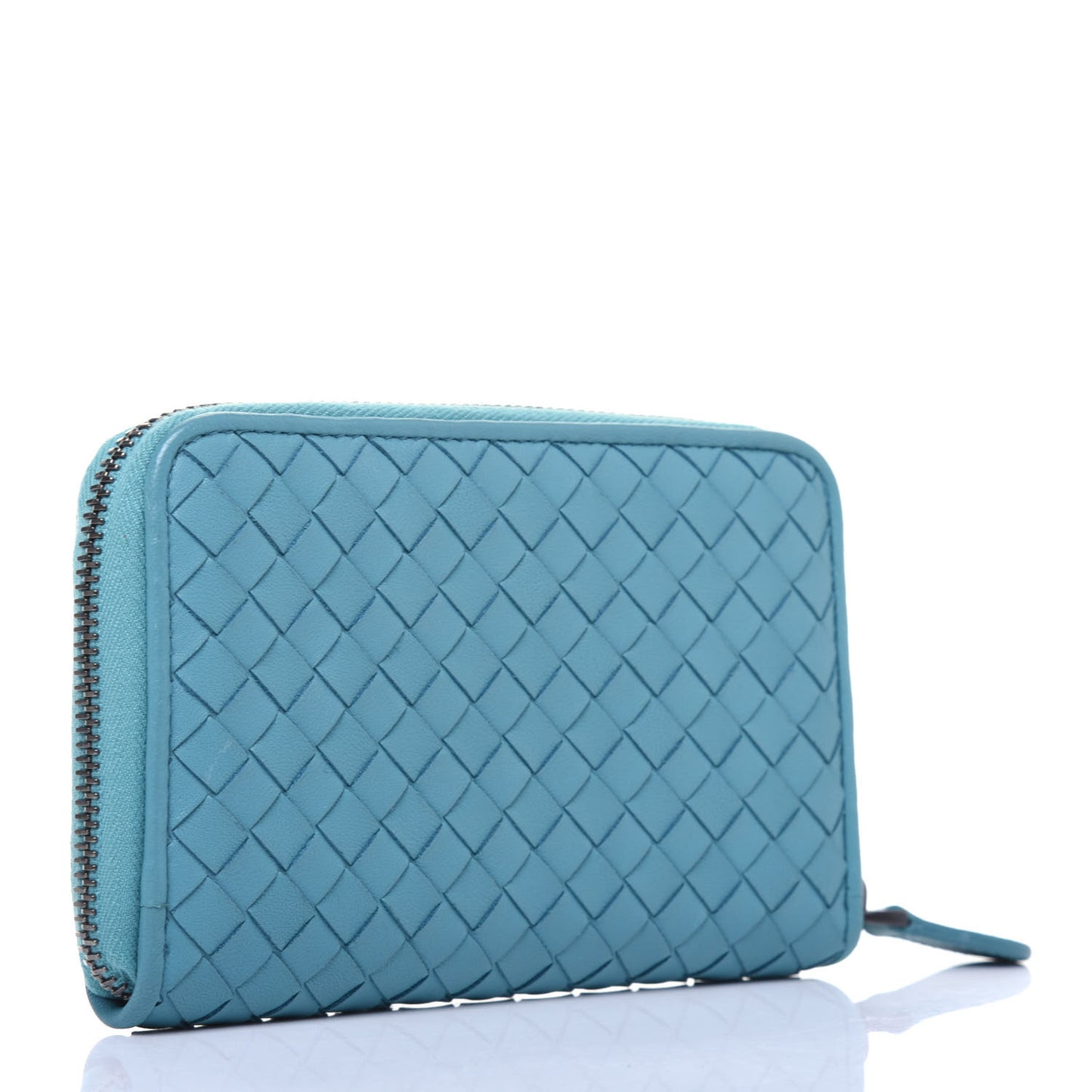Nappa Intrecciato Zip Around Wallet Turquoise