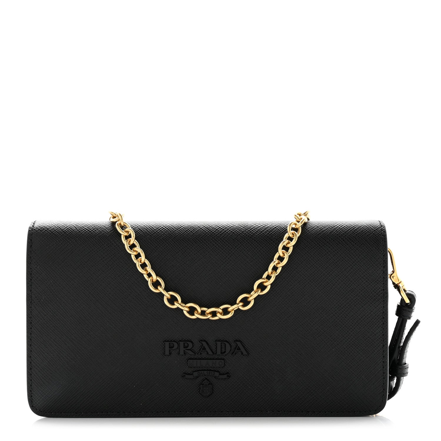 Prada Saffiano Shine Monochrome Mini Flap Crossbody Wristlet Bag Black 1 of 11
