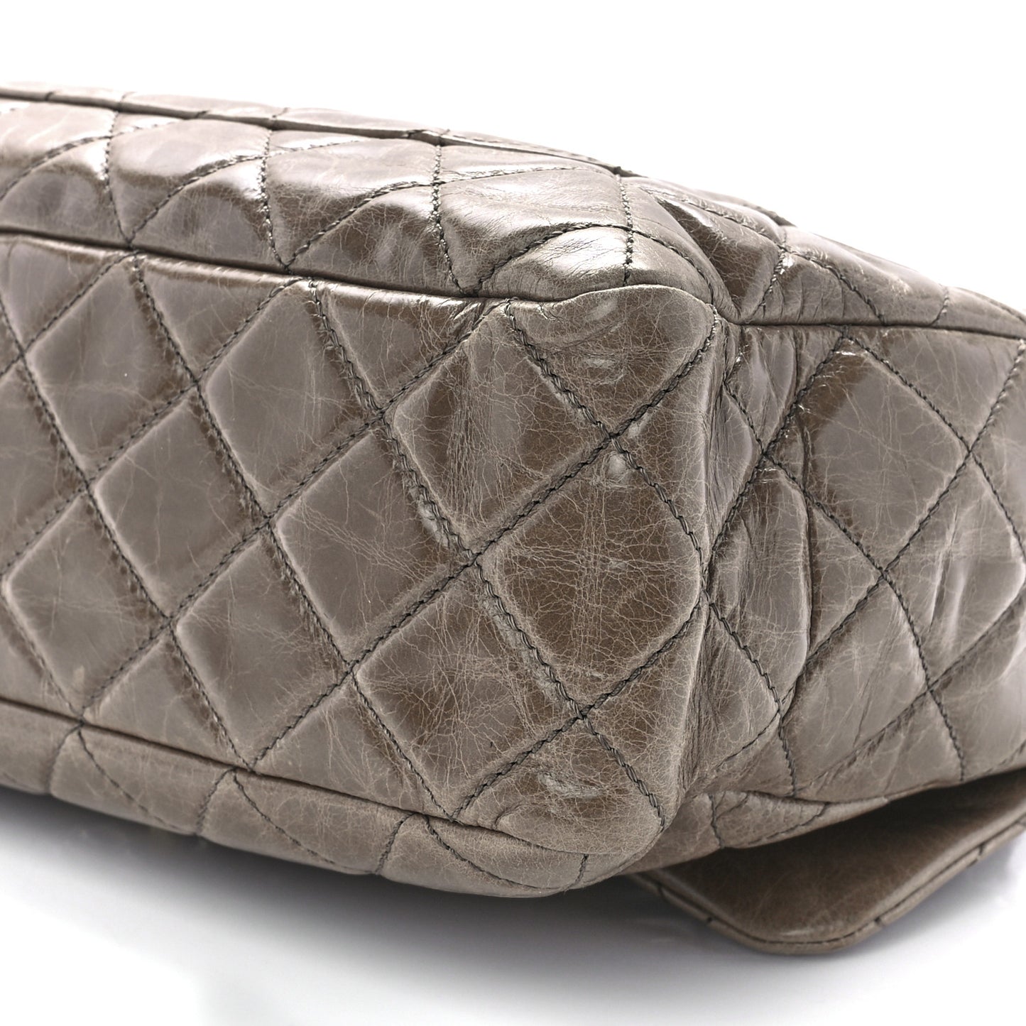 Glazed Calfskin Castle Rock Medium Flap Dark Beige