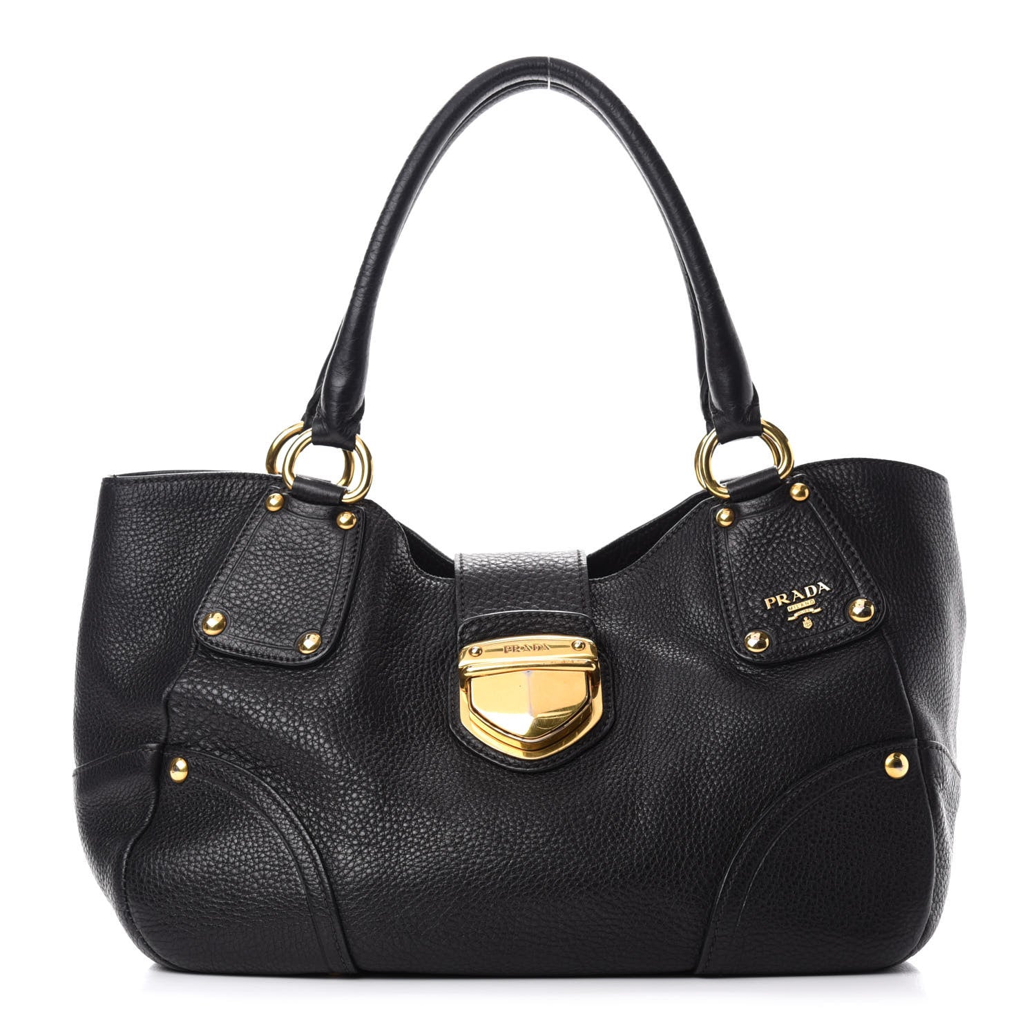 Prada Vitello Daino Pushlock Tote Black 1 of 11