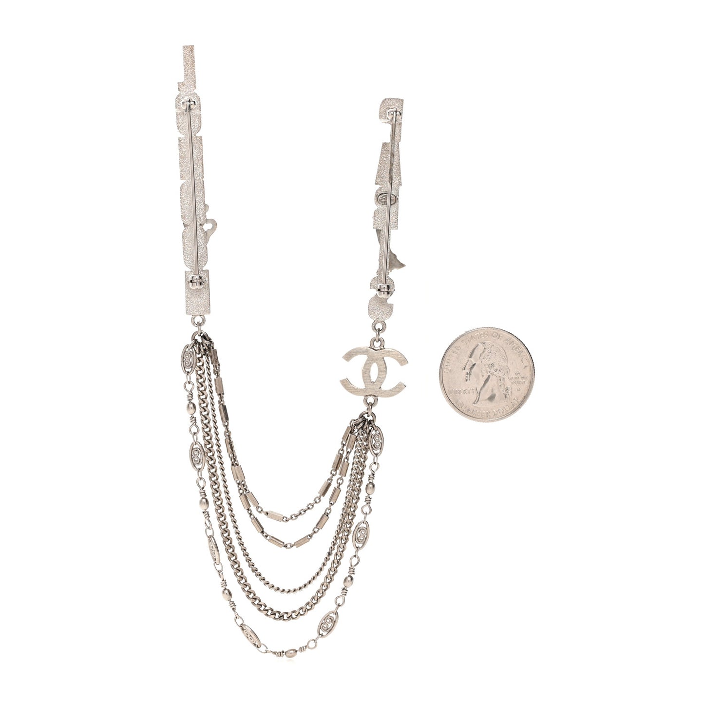 Crystal CC London Paris Multi Strand Chain Brooch Silver