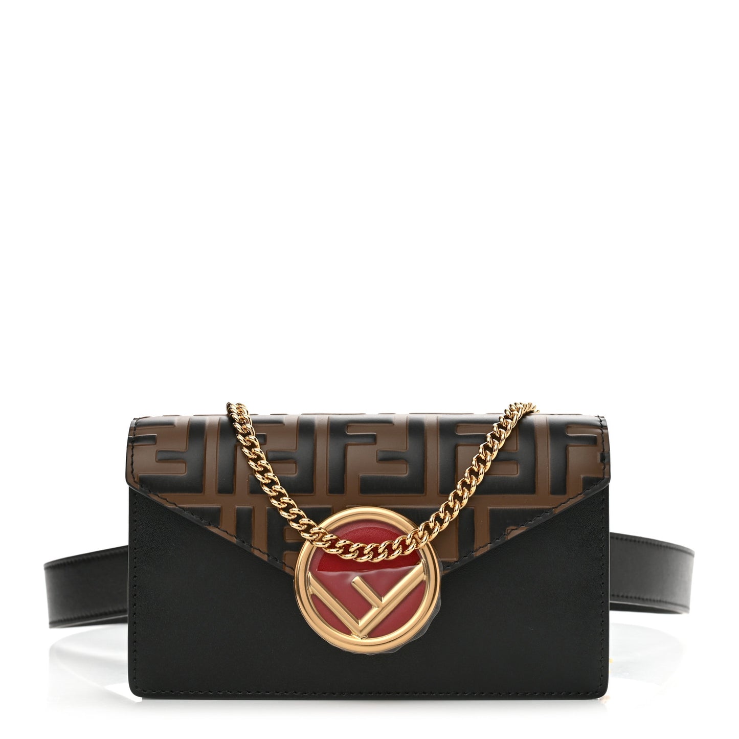 Vitello Liberty F is Fendi Bi-Color FF 1974 Embossed Envelope Belt Bag Maya Black