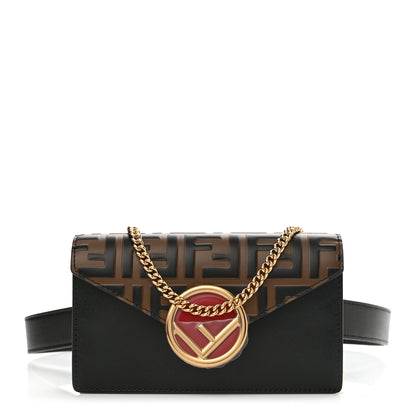 Fendi Vitello Liberty F is Fendi Bi-Color FF 1974 Embossed Envelope Belt Bag Maya Black 1 of 12