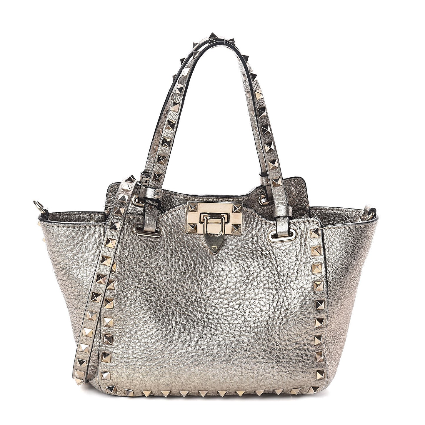 Metallic Alce Printed Calfskin Mini Rockstud Tote Sasso