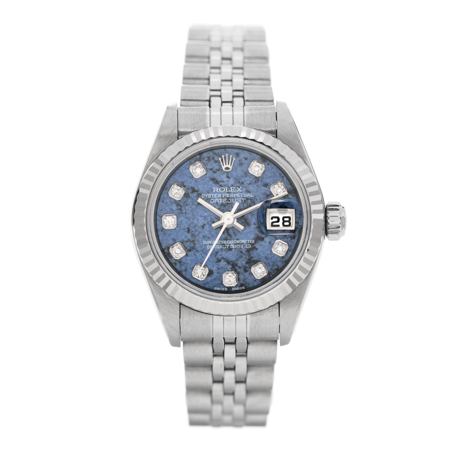 Rolex Stainless Steel 18K White Gold Diamond 26mm Oyster Perpetual Datejust Watch Sodalite 179174 1 of 5