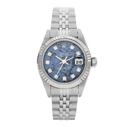 Rolex Stainless Steel 18K White Gold Diamond 26mm Oyster Perpetual Datejust Watch Sodalite 179174 1 of 5