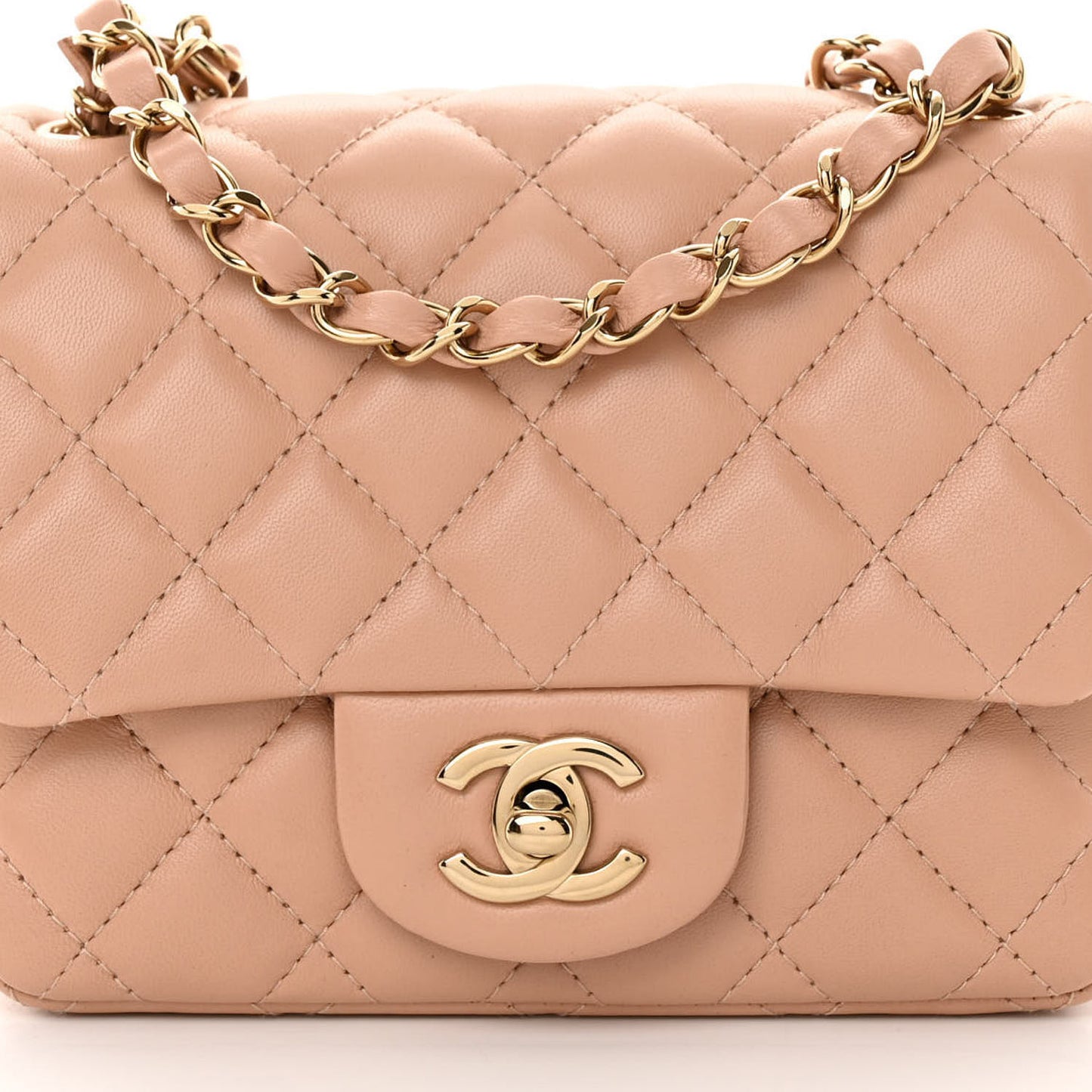 Lambskin Quilted Mini Square Flap Beige