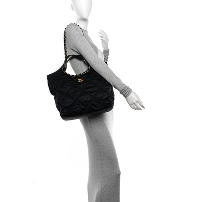 Chanel Nylon Grosgrain Quilted Lifestyle Shopping Tote Black 2 of 12