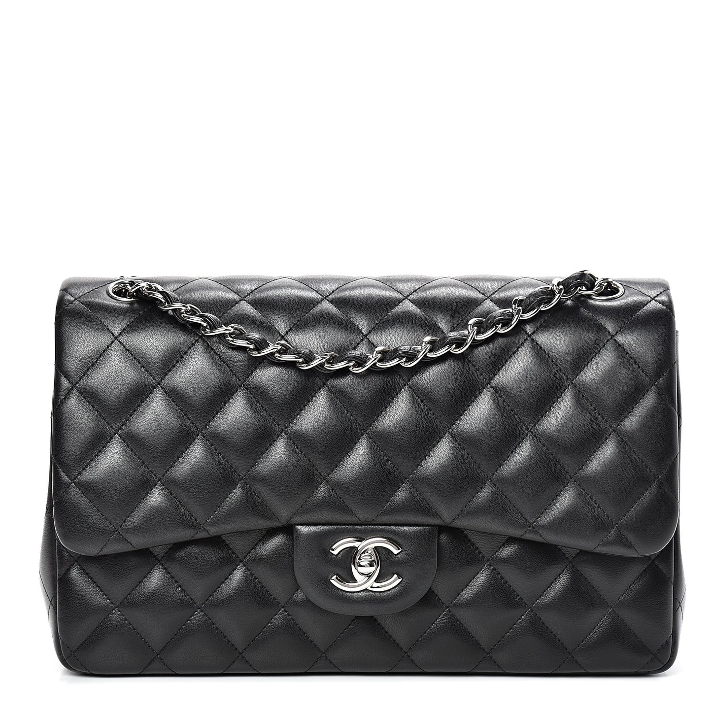 Lambskin Quilted Jumbo Double Flap Black