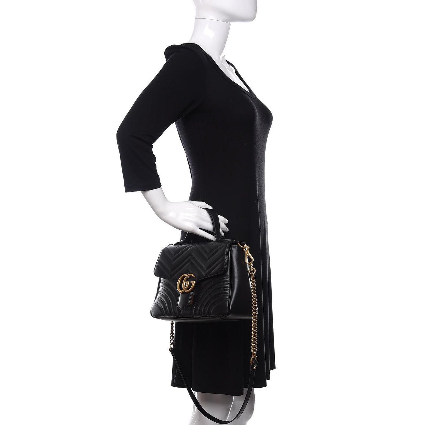 Calfskin Matelasse Small GG Marmont Top Handle Shoulder Bag Black