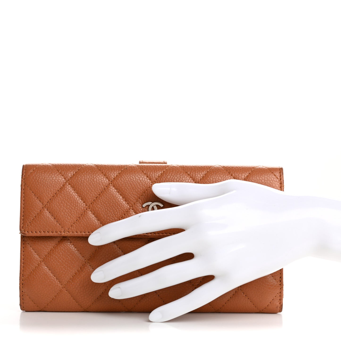 Caviar Quilted Long Flap Wallet Light Brown