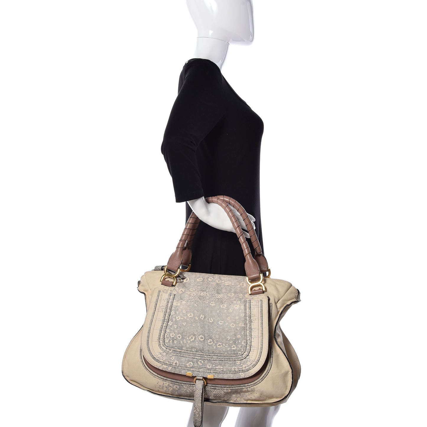 Calfskin Lizard Embossed Large Marcie Satchel