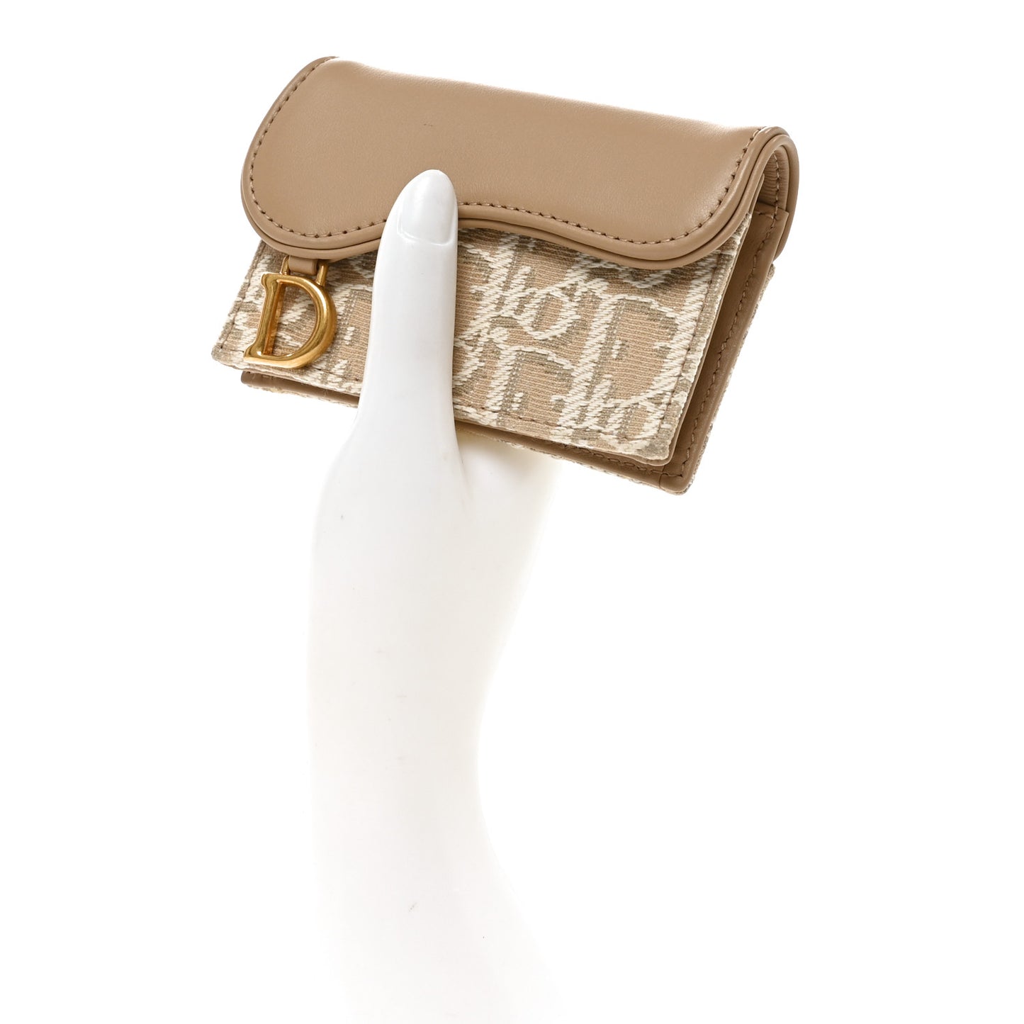 Smooth Calfskin Oblique Saddle Bloom Card Holder Beige