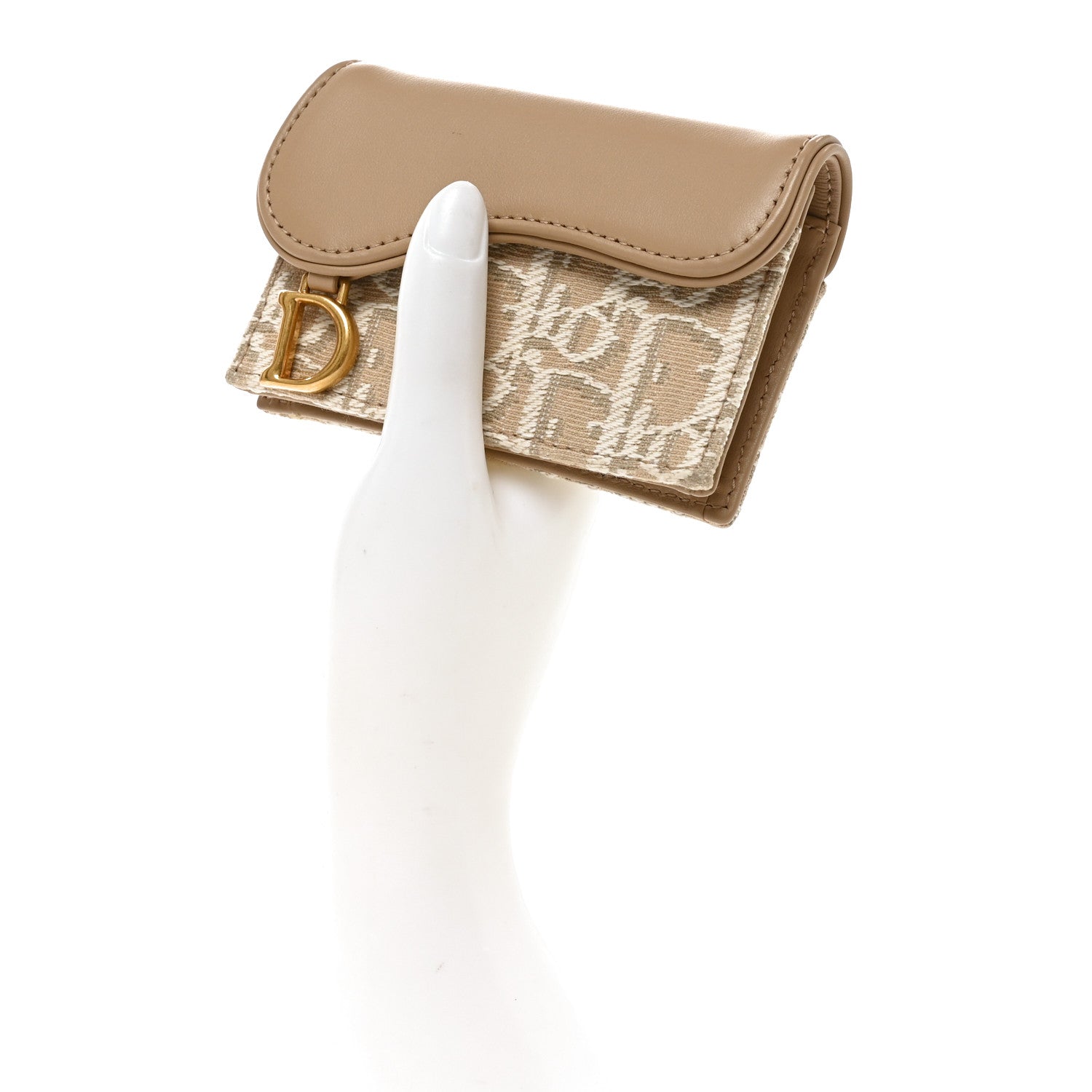 Christian Dior Smooth Calfskin Oblique Saddle Bloom Card Holder Beige 2 of 7