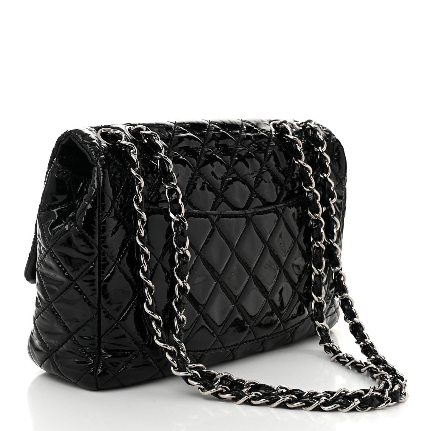 Patent Quilted Jumbo Single Flap Black