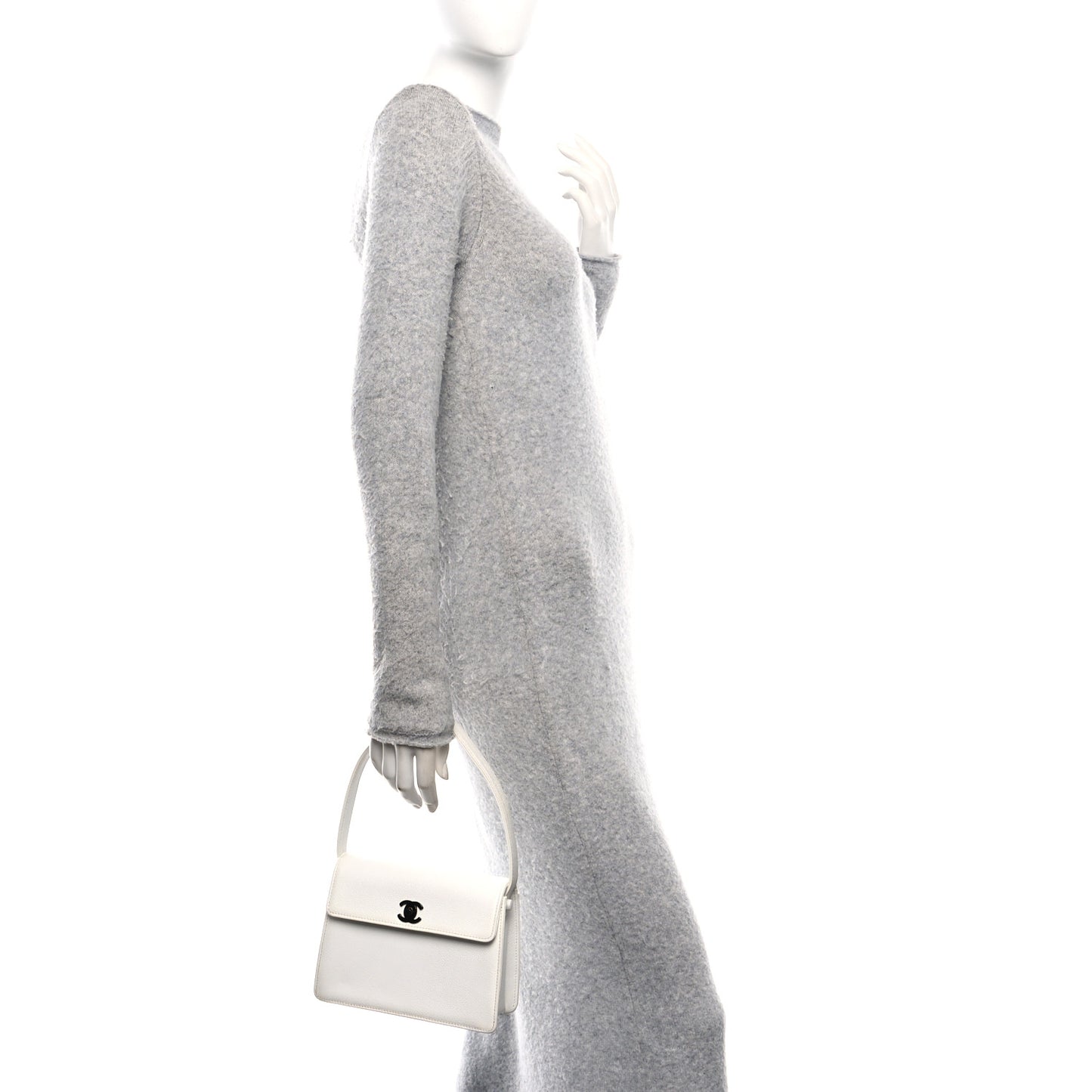 Caviar Top Handle Kelly Flap White