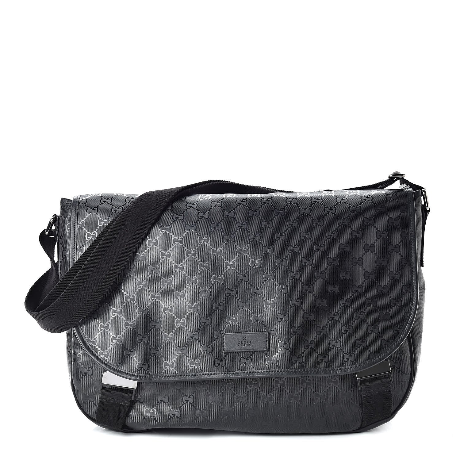 Gucci Imprime Monogram Large Double Buckle Flap Messenger Bag Black 1 of 12