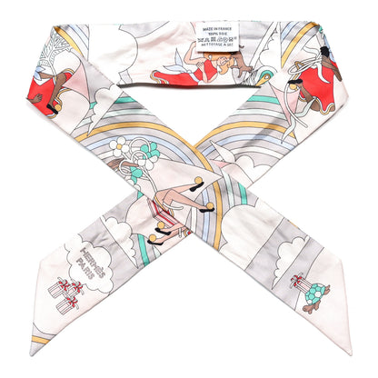 Hermes Silk Carres Volants Twilly Grenadine Gris Perle Rose Pale 1 of 6