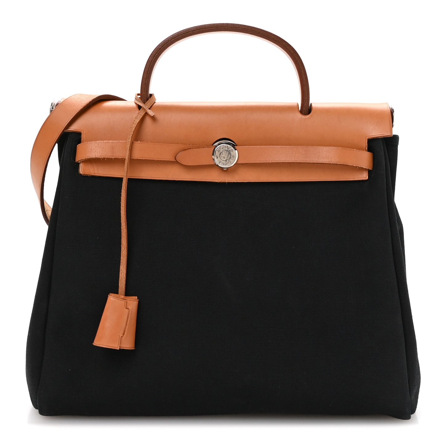 Toile Vache Calfskin Herbag 30 PM Black Natural