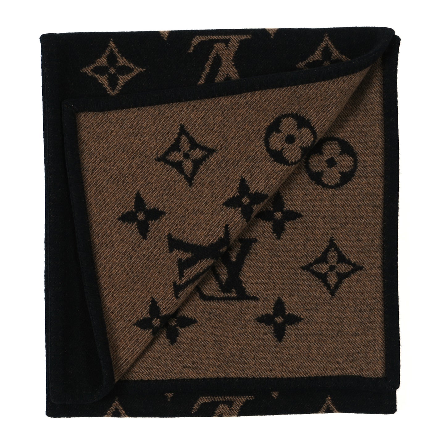 Cashmere Wool Monogram Scarf Black Brown