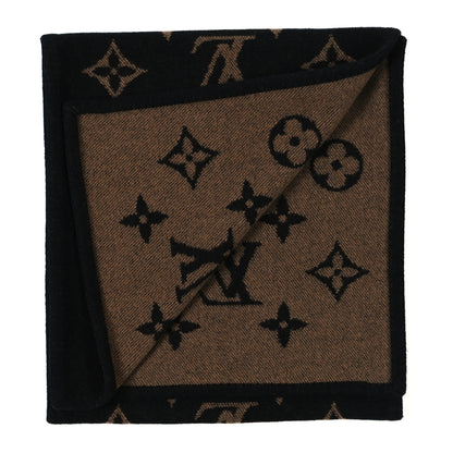 Louis Vuitton Cashmere Wool Monogram Scarf Black Brown 2 of 3