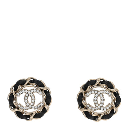 Chanel Crystal Lambskin Chain CC Stud Earrings Black Gold 1 of 4