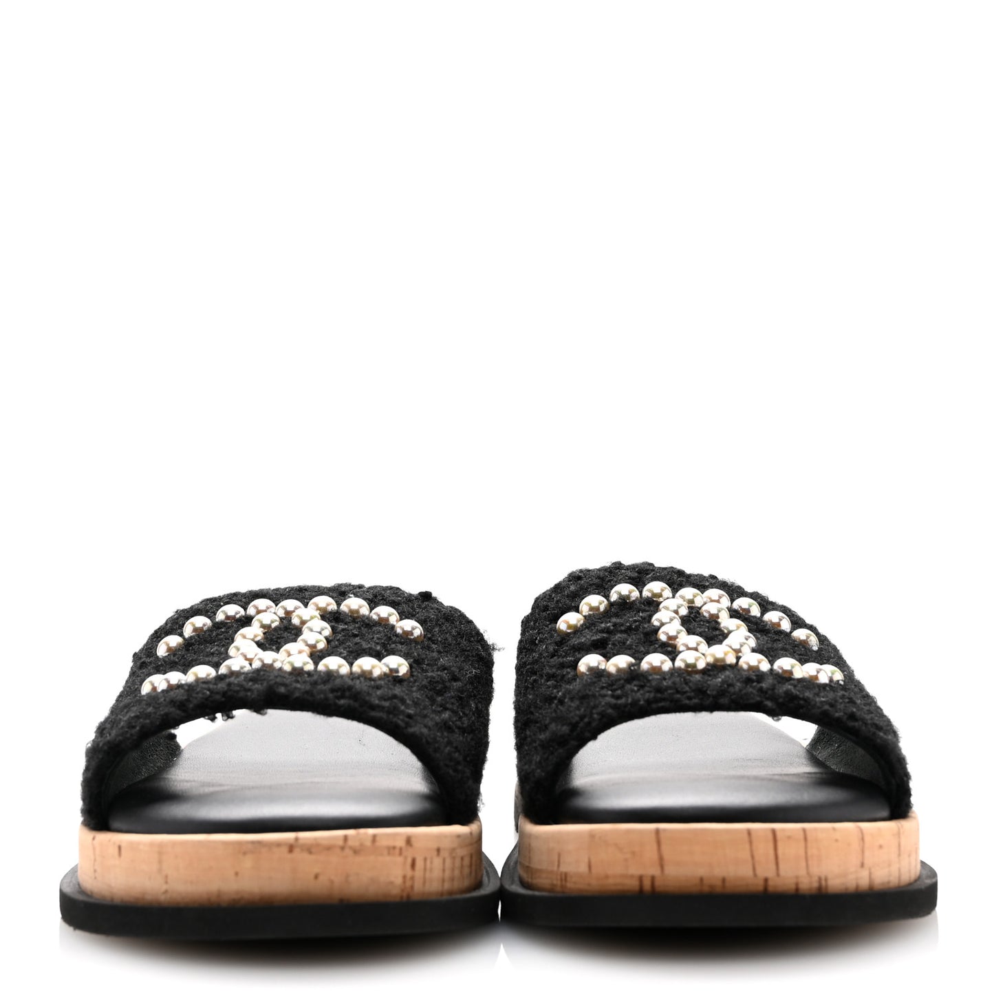 Fabric Pearl Cork CC Slip On Sandals 39 Black