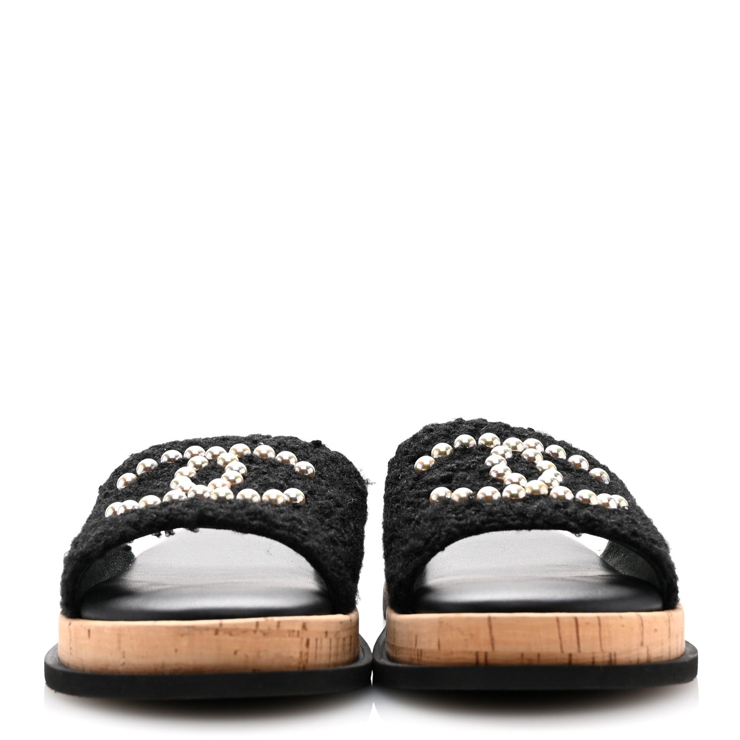 Chanel Fabric Pearl Cork CC Slip On Sandals 39 Black 3 of 11