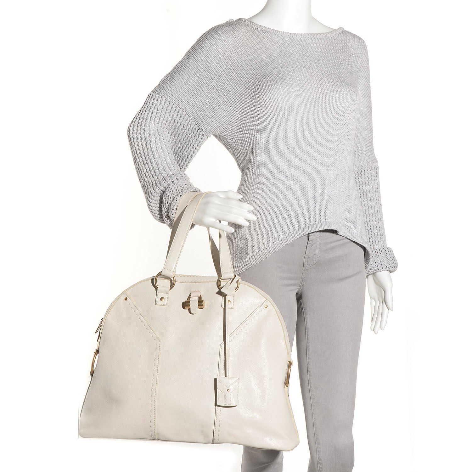 Saint Laurent Leather Oversized Muse Ivory 2 of 9