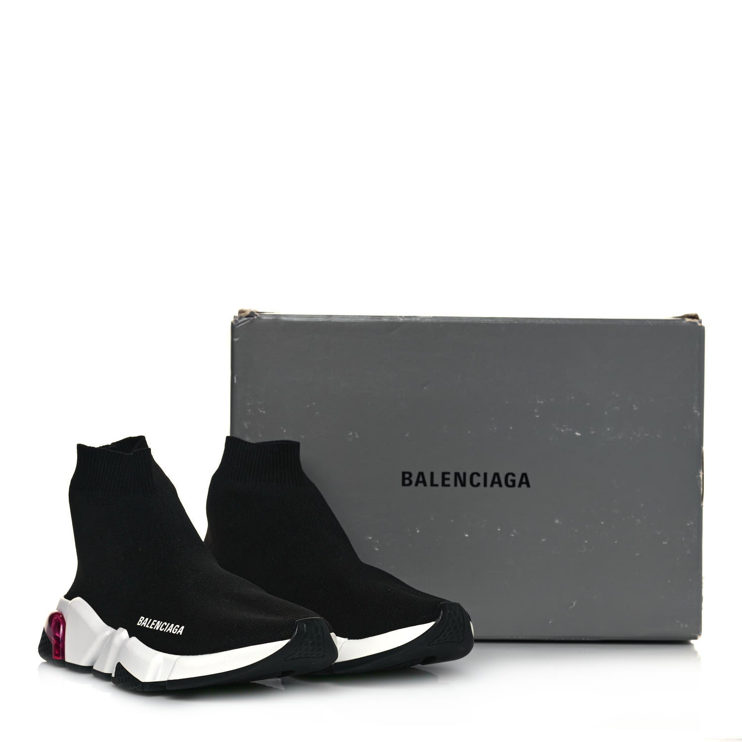 Balenciaga Neoprene Knit Womens Speed Clear Sole Sneakers 37 Black Pink 7 of 7