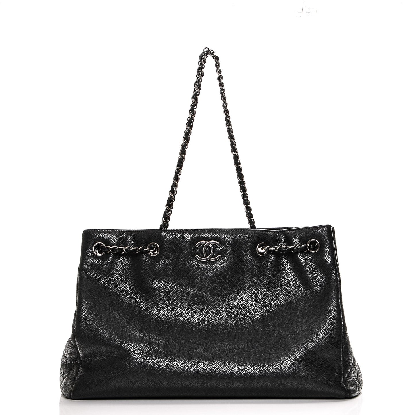 Grained Calfskin Large Shopping Tote Black