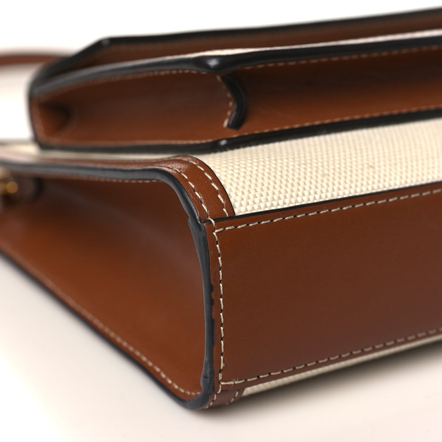 Canvas Smooth Calfskin Two Tone Mini Pocket Bag Natural Malt Brown