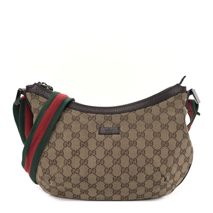 Gucci Monogram Web Medium Half Moon Hobo Dark Brown 1 of 16