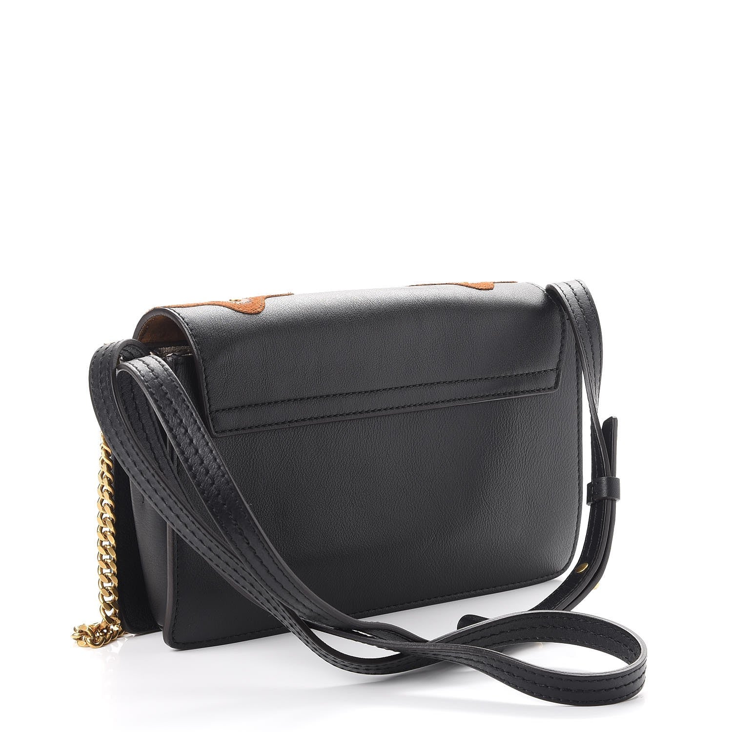 Chloe Suede Calfskin Floral Patchwork Studded Small Faye Shoulder Bag Black Brown 3 of 8