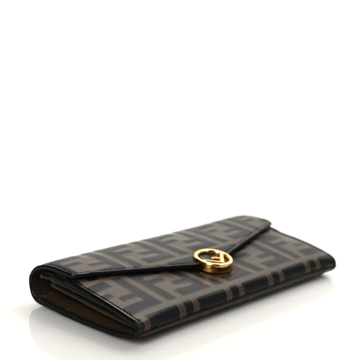 Vitello Soft F is Fendi Bi-Color FF 1974 Embossed Continental Envelope Wallet Maya Black