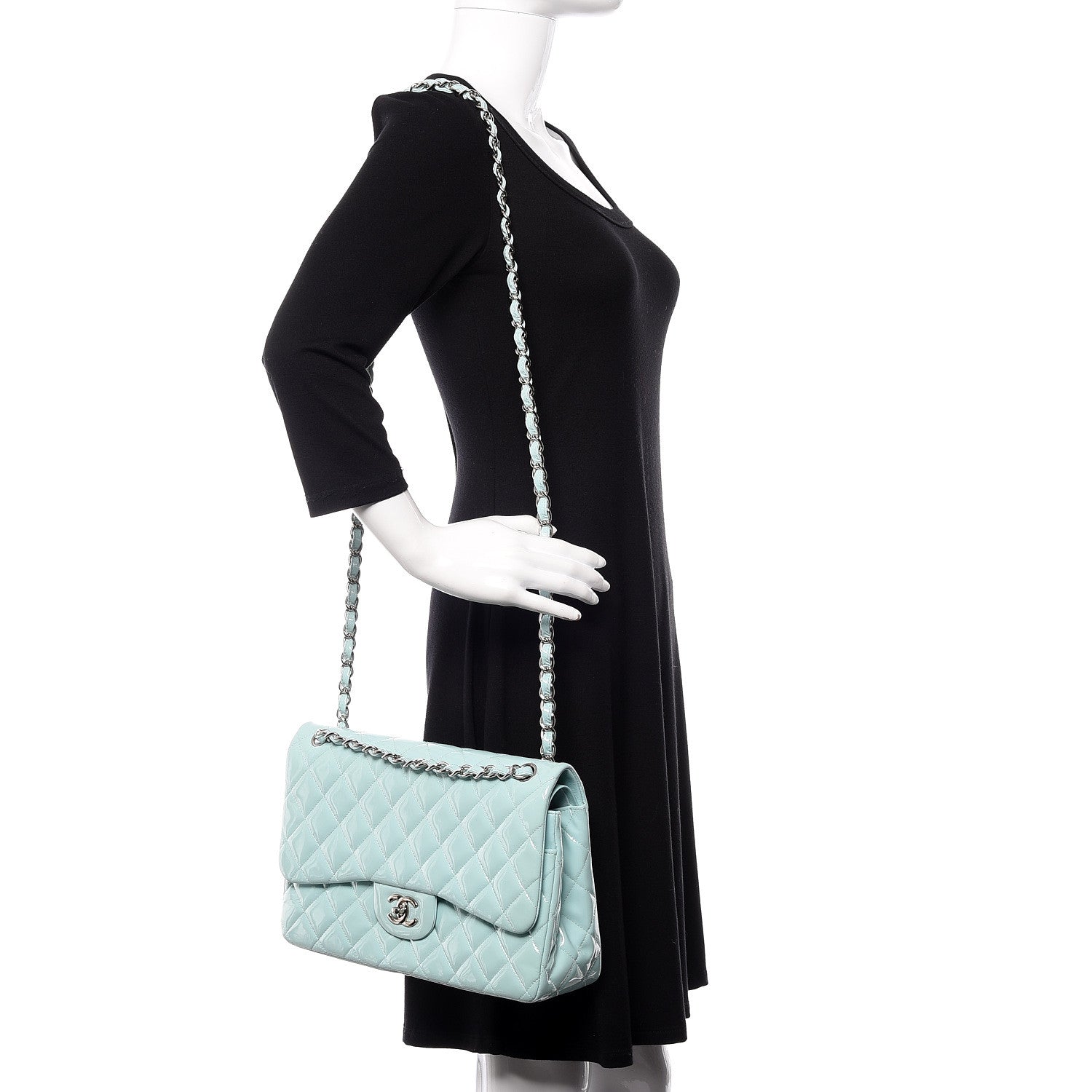 Chanel Patent Calfskin Quilted Jumbo Double Flap Light Green 2 of 11