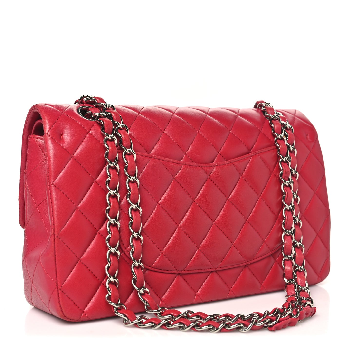 Lambskin Quilted Medium Double Flap Dark Pink